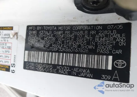 2006 Toyota Camry Le V6/Xle V6 z USA, uszkodzony, nr VIN JTDBF32K860167626